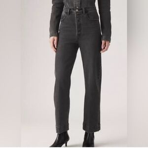 Levi's Ribcage Ankle Cinch Jeans Size 28 Washed Black Grey Adjustable Button Fly